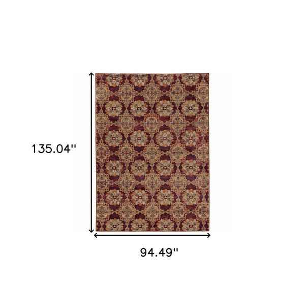 Homeroots 8' X 11' Red And Gold Oriental Power Loom Area Rug Red,Gold Other Material 510028