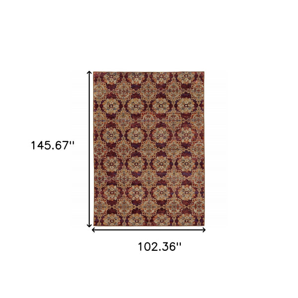 Homeroots 9' X 12' Red And Gold Oriental Power Loom Area Rug Red,Gold Other Material 510029