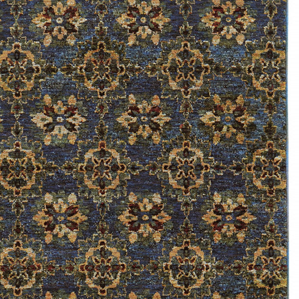 Homeroots 10' X 13' Blue And Gold Oriental Power Loom Area Rug Blue,Gold Other Material 510030