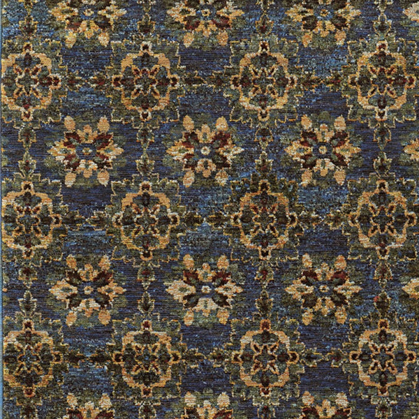 Homeroots 2' X 3' Blue And Gold Oriental Power Loom Area Rug Blue,Gold Polypropylene 510031