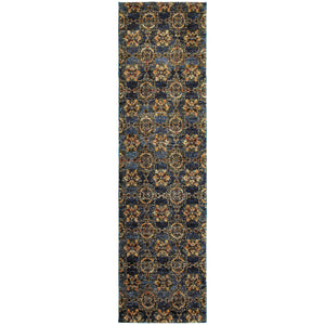 Homeroots 8' Runner Blue And Gold Oriental Power Loom Runner Rug Blue,Gold Other Material 510032