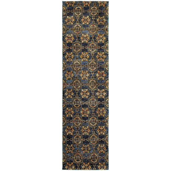 Homeroots 8' Runner Blue And Gold Oriental Power Loom Runner Rug Blue,Gold Other Material 510032