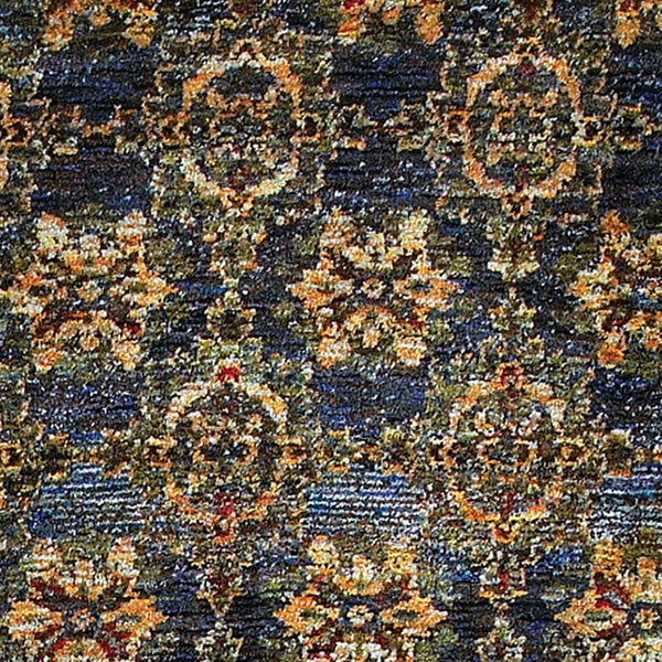 Homeroots 8' Runner Blue And Gold Oriental Power Loom Runner Rug Blue,Gold Other Material 510032