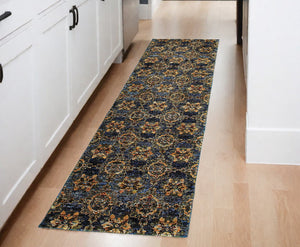 Homeroots 8' Runner Blue And Gold Oriental Power Loom Runner Rug Blue,Gold Other Material 510032