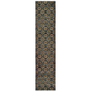 Homeroots 12' Runner Blue And Gold Oriental Power Loom Runner Rug Blue,Gold Other Material 510033