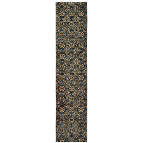 Homeroots 12' Runner Blue And Gold Oriental Power Loom Runner Rug Blue,Gold Other Material 510033