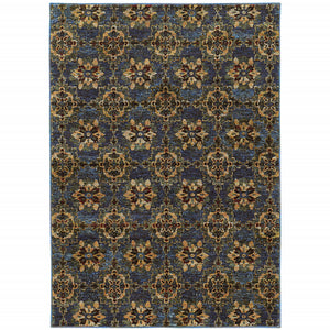 Homeroots 5' X 7' Blue And Gold Oriental Power Loom Area Rug Blue,Gold Other Material 510035