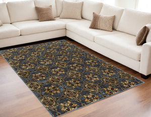 Homeroots 5' X 7' Blue And Gold Oriental Power Loom Area Rug Blue,Gold Other Material 510035