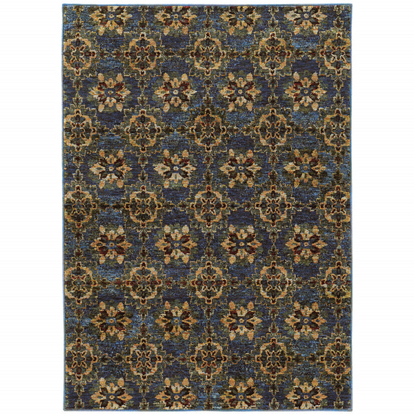 Homeroots 9' X 12' Blue And Gold Oriental Power Loom Area Rug Blue,Gold Other Material 510038