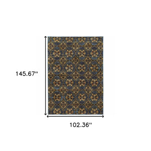 Homeroots 9' X 12' Blue And Gold Oriental Power Loom Area Rug Blue,Gold Other Material 510038