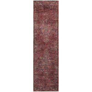 HomeRoots 10' Timeless Elegance Power Loom Oriental Area Rug for Luxurious Living Spaces and Durability Red/ Gold 2'3" x 8' 510041