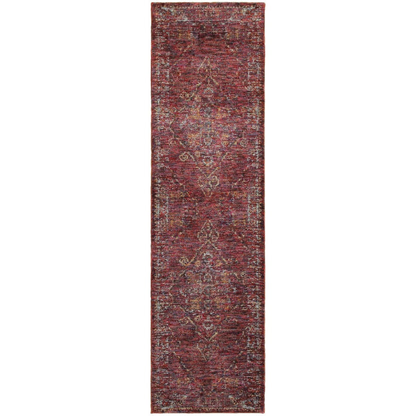 HomeRoots 10' Timeless Elegance Power Loom Oriental Area Rug for Luxurious Living Spaces and Durability Red/ Gold 2'3" x 8' 510041