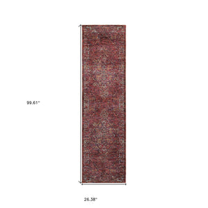 Homeroots 8' Runner Red And Gold Oriental Power Loom Runner Rug Red,Gold Other Material 510041