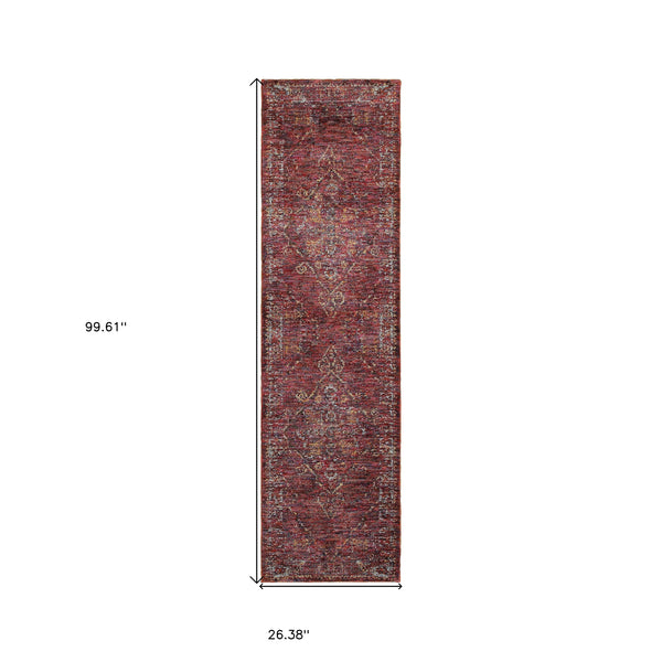Homeroots 8' Runner Red And Gold Oriental Power Loom Runner Rug Red,Gold Other Material 510041