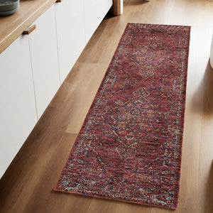 Homeroots 8' Runner Red And Gold Oriental Power Loom Runner Rug Red,Gold Other Material 510041