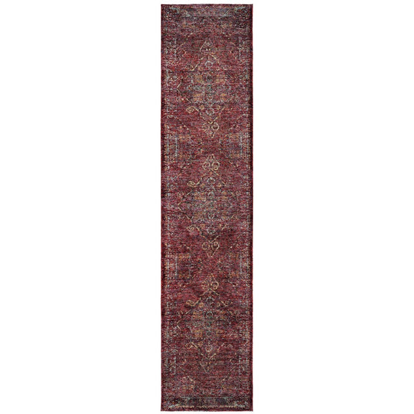 HomeRoots 10' Timeless Elegance Power Loom Oriental Area Rug for Luxurious Living Spaces and Durability Red/ Gold 2'6" x 12' 510042