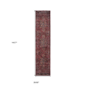 HomeRoots 10' Timeless Elegance Power Loom Oriental Area Rug for Luxurious Living Spaces and Durability Red/ Gold 2'6" x 12' 510042