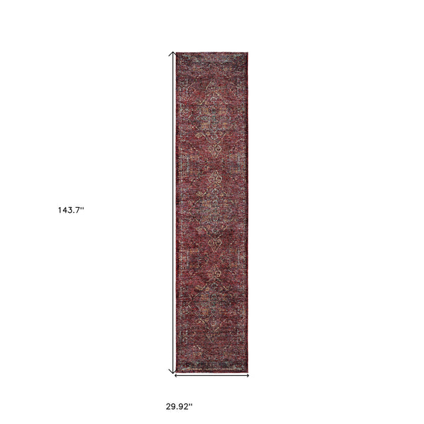 Homeroots 12' Runner Red And Gold Oriental Power Loom Runner Rug Red,Gold Other Material 510042