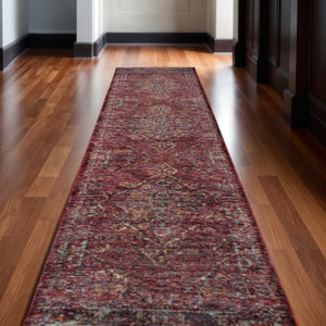 HomeRoots 10' Timeless Elegance Power Loom Oriental Area Rug for Luxurious Living Spaces and Durability Red/ Gold 2'6" x 12' 510042
