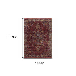 Homeroots 3' X 5' Red And Gold Oriental Power Loom Area Rug Red,Gold Other Material 510043