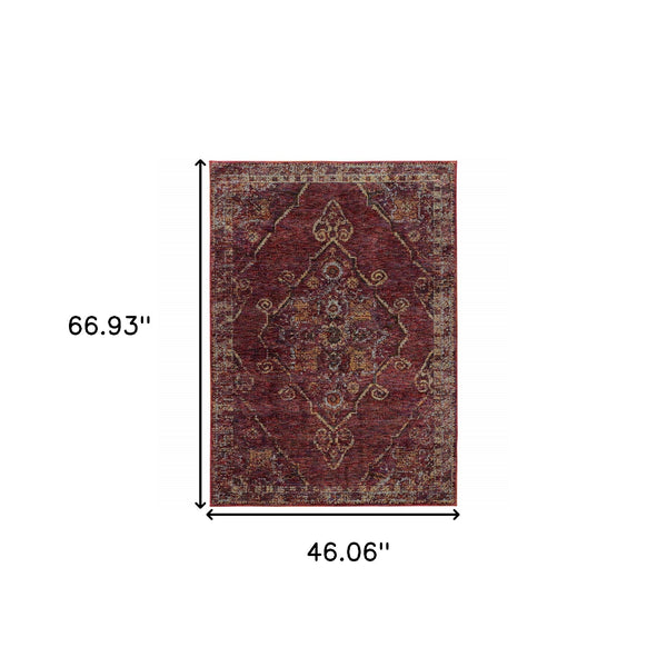 Homeroots 3' X 5' Red And Gold Oriental Power Loom Area Rug Red,Gold Other Material 510043