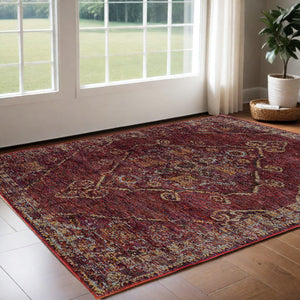 Homeroots 3' X 5' Red And Gold Oriental Power Loom Area Rug Red,Gold Other Material 510043