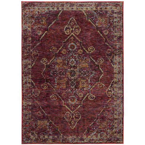 Homeroots 5' X 7' Red And Gold Oriental Power Loom Area Rug Red,Gold Other Material 510044