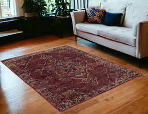 Homeroots 5' X 7' Red And Gold Oriental Power Loom Area Rug Red,Gold Other Material 510044