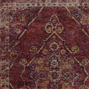 Homeroots 7' X 10' Red And Gold Oriental Power Loom Area Rug Red,Gold Other Material 510045
