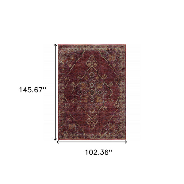 Homeroots 9' X 12' Red And Gold Oriental Power Loom Area Rug Red,Gold Other Material 510047