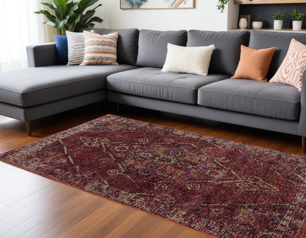 Homeroots 9' X 12' Red And Gold Oriental Power Loom Area Rug Red,Gold Other Material 510047