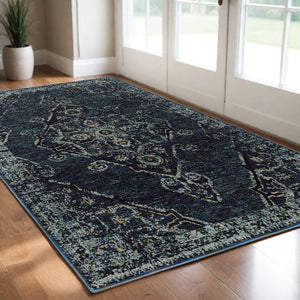Homeroots 2' X 3' Blue And Ivory Oriental Power Loom Area Rug Blue,Light Blue Polypropylene 510049