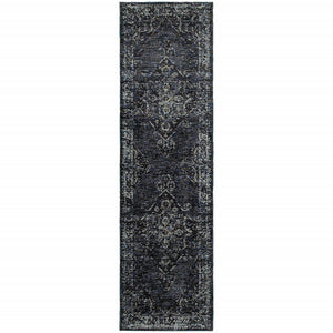 Homeroots 8' Runner Blue And Ivory Oriental Power Loom Runner Rug Blue,Light Blue Other Material 510050