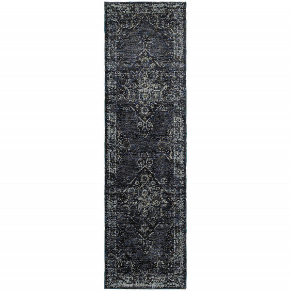 Homeroots 8' Runner Blue And Ivory Oriental Power Loom Runner Rug Blue,Light Blue Other Material 510050