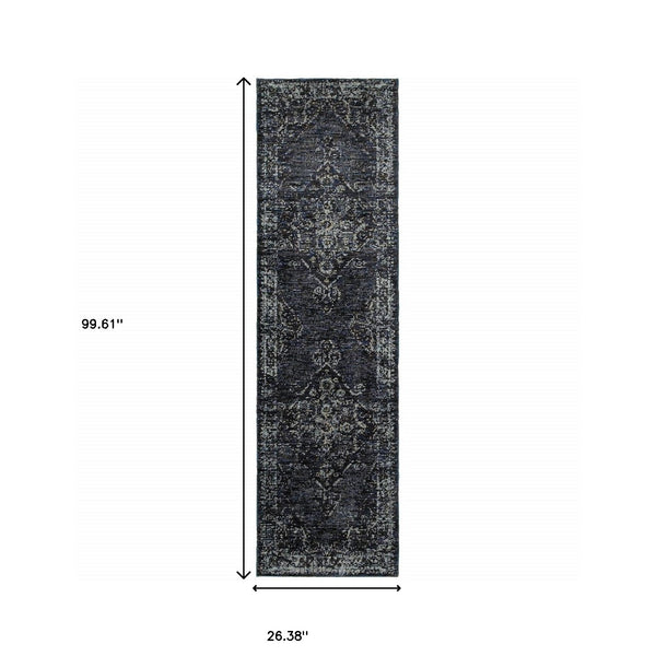 Homeroots 8' Runner Blue And Ivory Oriental Power Loom Runner Rug Blue,Light Blue Other Material 510050