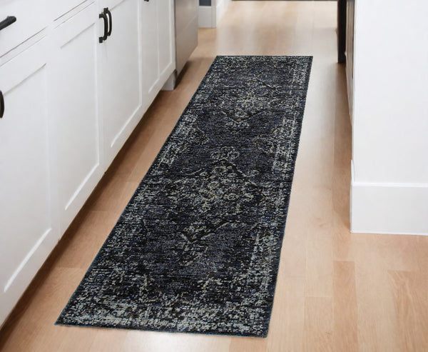 Homeroots 8' Runner Blue And Ivory Oriental Power Loom Runner Rug Blue,Light Blue Other Material 510050