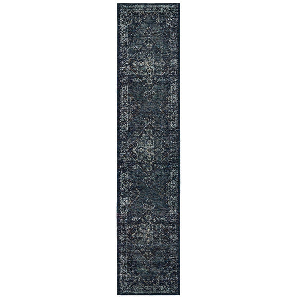 Homeroots 12' Runner Blue And Brown Oriental Power Loom Runner Rug Blue,Light Blue Other Material 510051