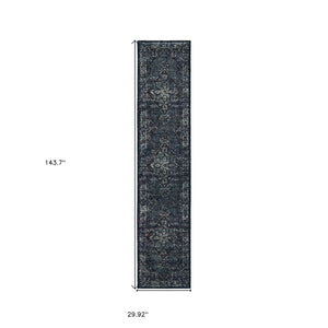 Homeroots 12' Runner Blue And Brown Oriental Power Loom Runner Rug Blue,Light Blue Other Material 510051