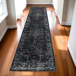 Homeroots 12' Runner Blue And Brown Oriental Power Loom Runner Rug Blue,Light Blue Other Material 510051