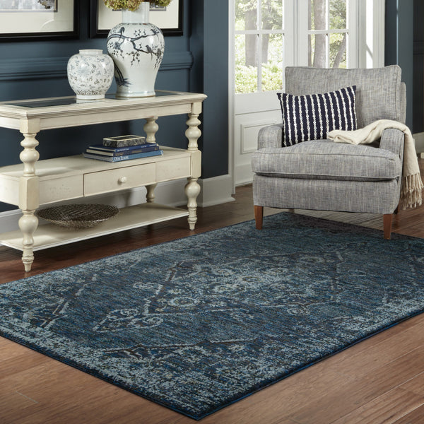 Homeroots 3' X 5' Blue And Ivory Oriental Power Loom Area Rug Blue,Light Blue Other Material 510052