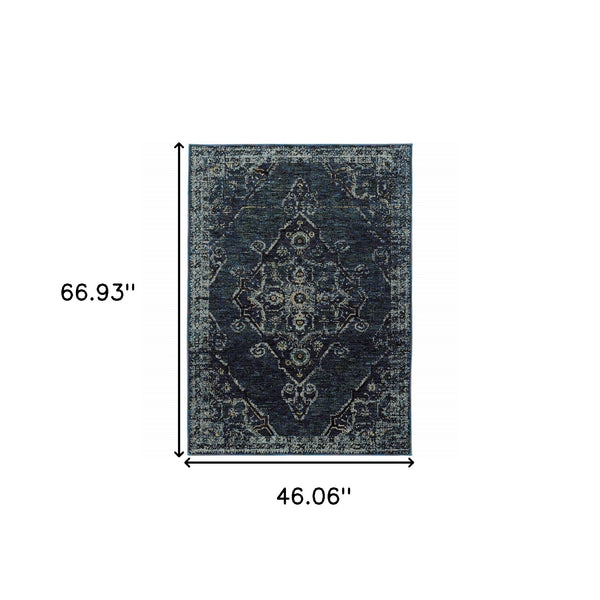 Homeroots 3' X 5' Blue And Ivory Oriental Power Loom Area Rug Blue,Light Blue Other Material 510052