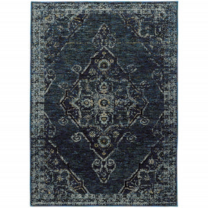 Homeroots 9' X 12' Blue And Ivory Oriental Power Loom Area Rug Blue,Light Blue Other Material 510057