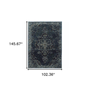 Homeroots 9' X 12' Blue And Ivory Oriental Power Loom Area Rug Blue,Light Blue Other Material 510057