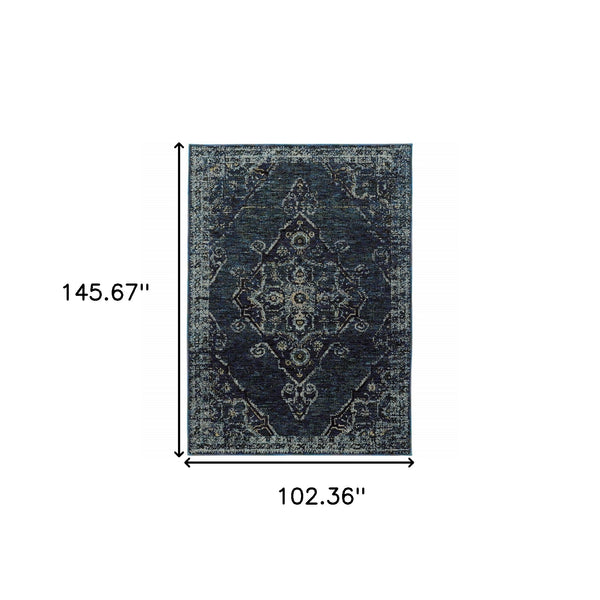 Homeroots 9' X 12' Blue And Ivory Oriental Power Loom Area Rug Blue,Light Blue Other Material 510057