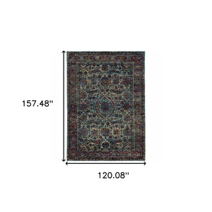 Homeroots 10' X 13' Blue Green Oriental Power Loom Area Rug  Other Material 510058