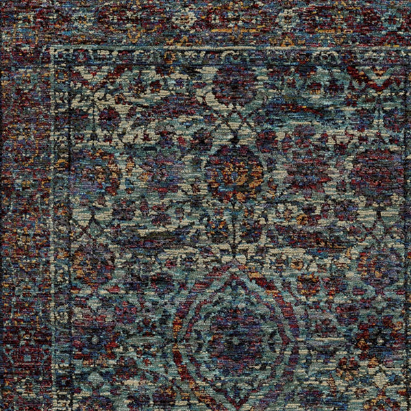 Homeroots 10' X 13' Blue Green Oriental Power Loom Area Rug  Other Material 510058