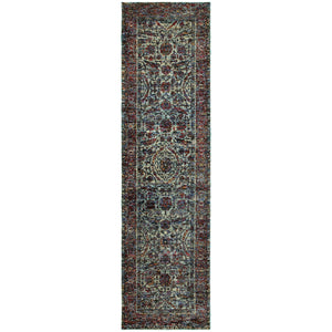 Homeroots 8' Runner Blue And Purple Oriental Power Loom Runner Rug  Other Material 510060