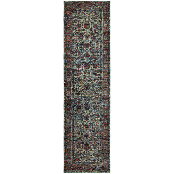 Homeroots 8' Runner Blue And Purple Oriental Power Loom Runner Rug  Other Material 510060