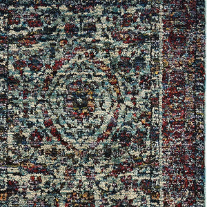 Homeroots 12' Runner Blue And Purple Oriental Power Loom Runner Rug  Other Material 510061