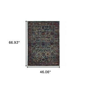 Homeroots 3' X 5' Blue And Purple Oriental Power Loom Area Rug  Other Material 510062